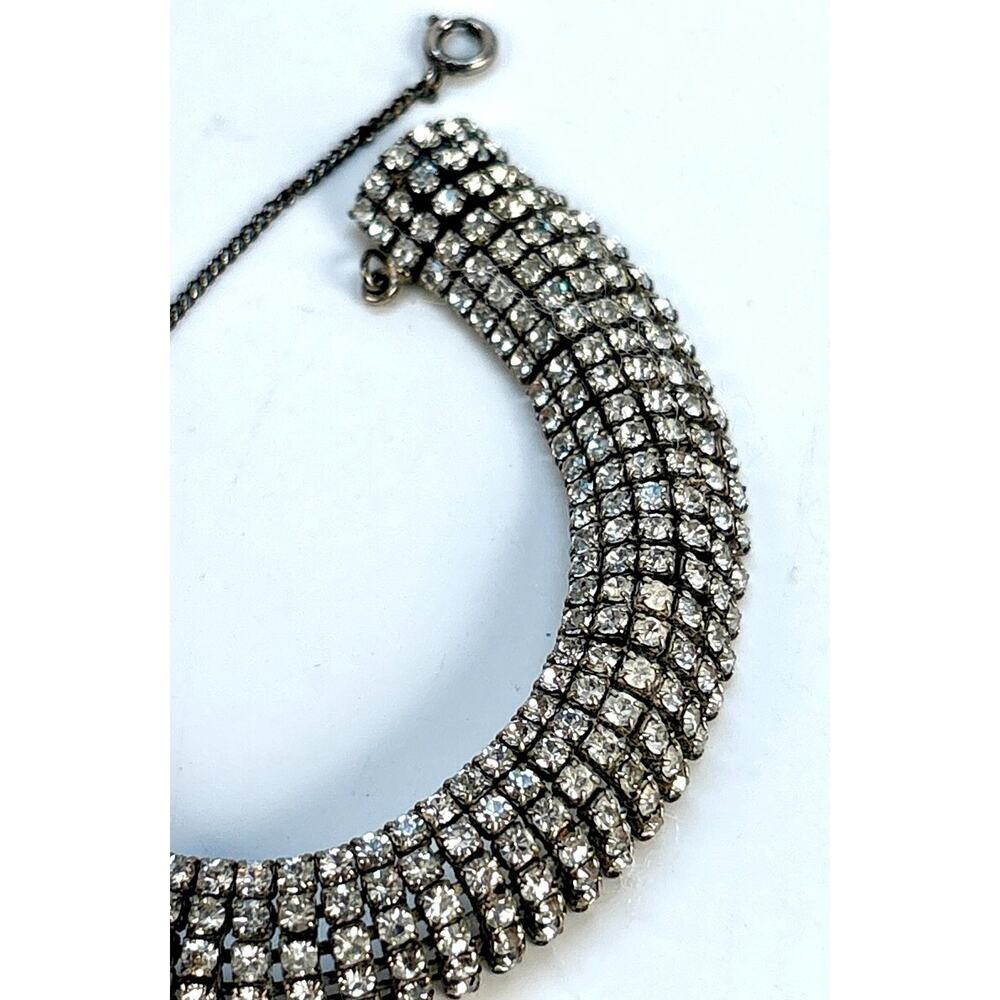 Vtg 6 Row Half Dome Rhinestone Bracelet-Prong Set Silver Tone Statement Jewelry - Picture 2 of 6